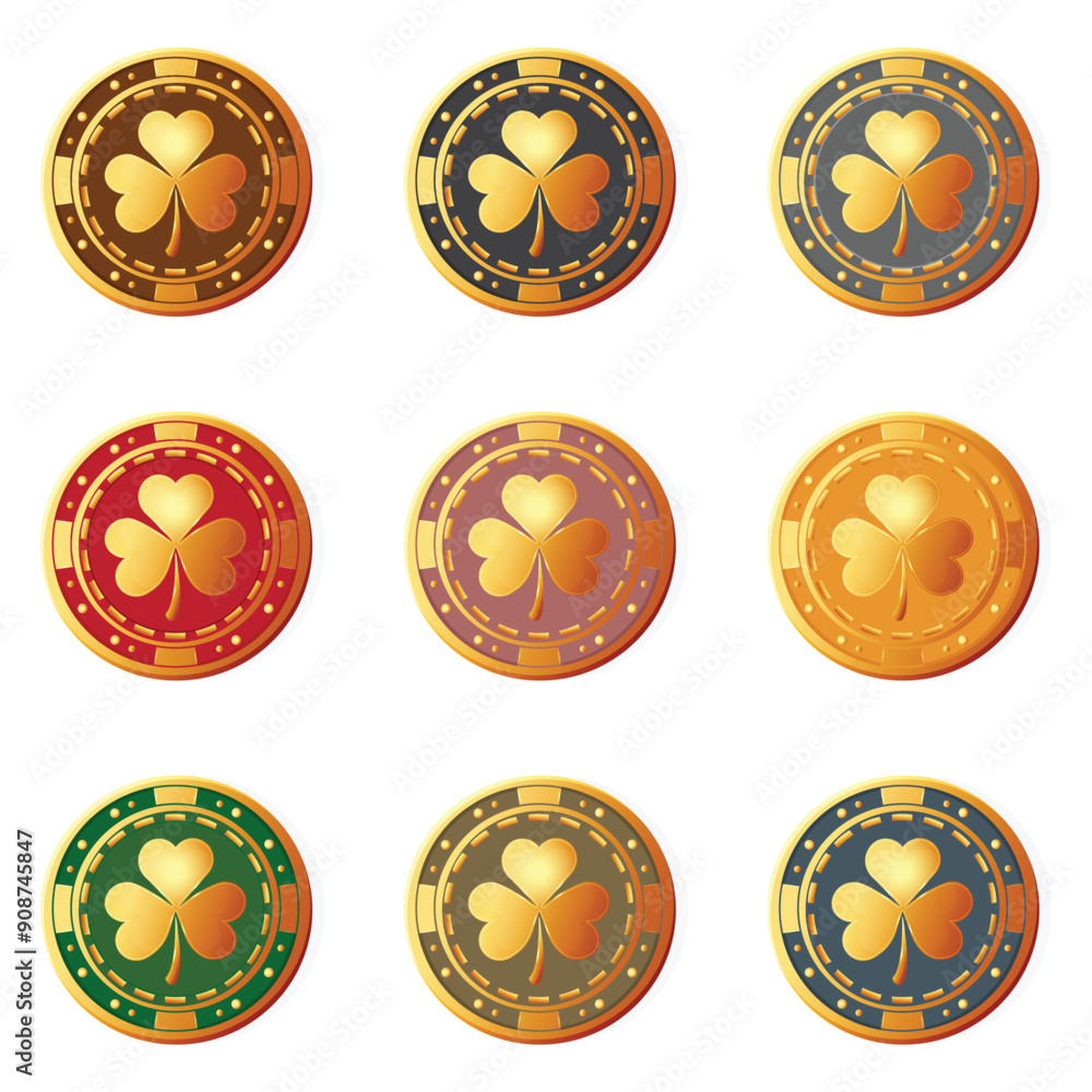 casino chips set with lucky clover in different colours casino chips set with lucky clover in different colours