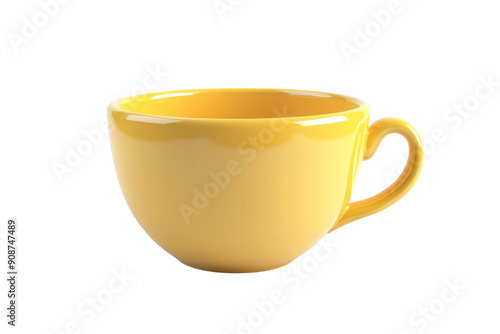 Simple yellow mug isolated on transparent background. Perfect for hot beverages like coffee and tea. Ideal stock photo for kitchenware collections.