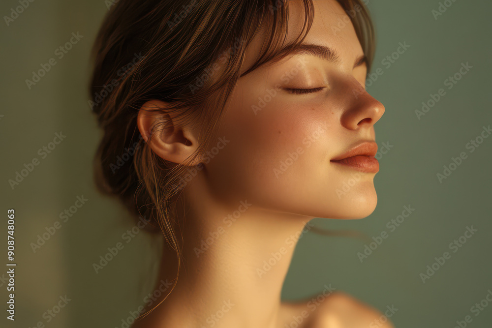 A close up of a girl's face with her eyes closed A close up of a girl's face with her eyes closed