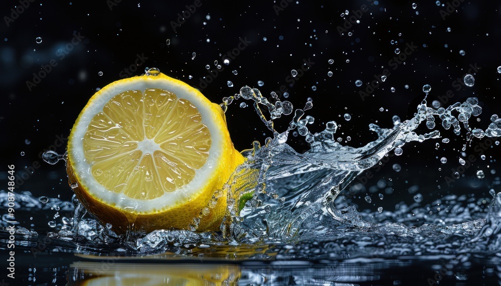 Fresh lemon splash on dark background Fresh lemon splash on dark background