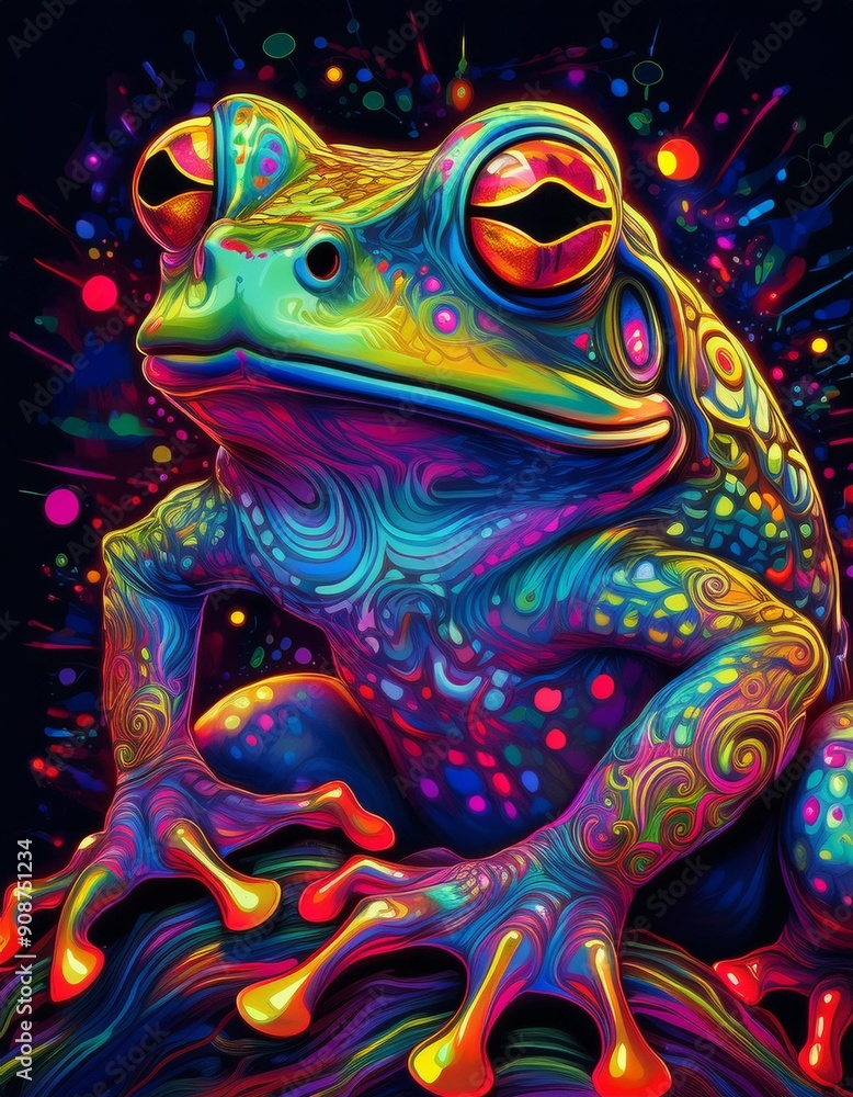 Psychadelic theme Frog. Spirit Animal guide illustration Psychadelic theme Frog. Spirit Animal guide illustration