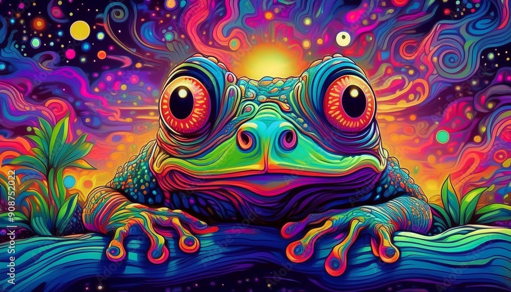Psychadelic theme Frog. Spirit Animal guide illustration Psychadelic theme Frog. Spirit Animal guide illustration