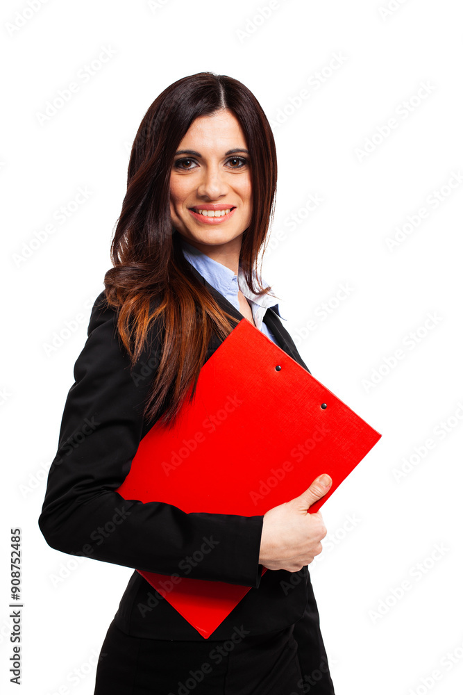 Confident businesswoman with red folder Confident businesswoman with red folder