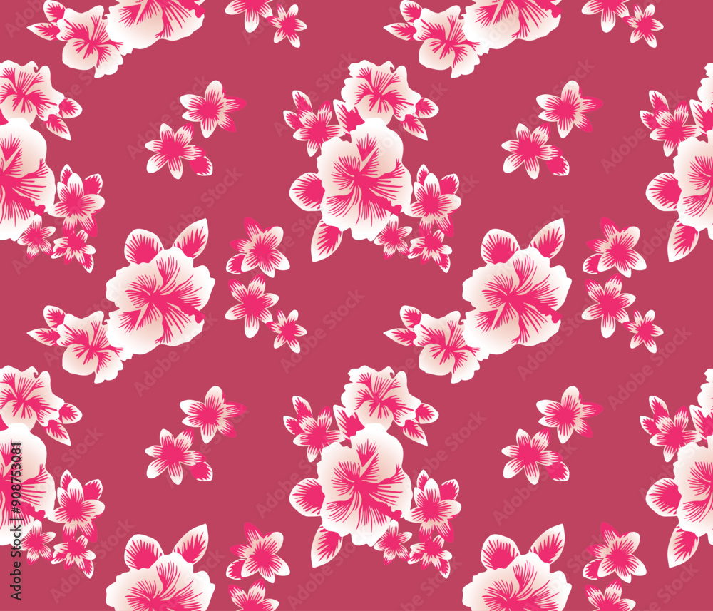Japanese Tropical Flower Leaf Vector Seamless Pattern Japanese Tropical Flower Leaf Vector Seamless Pattern