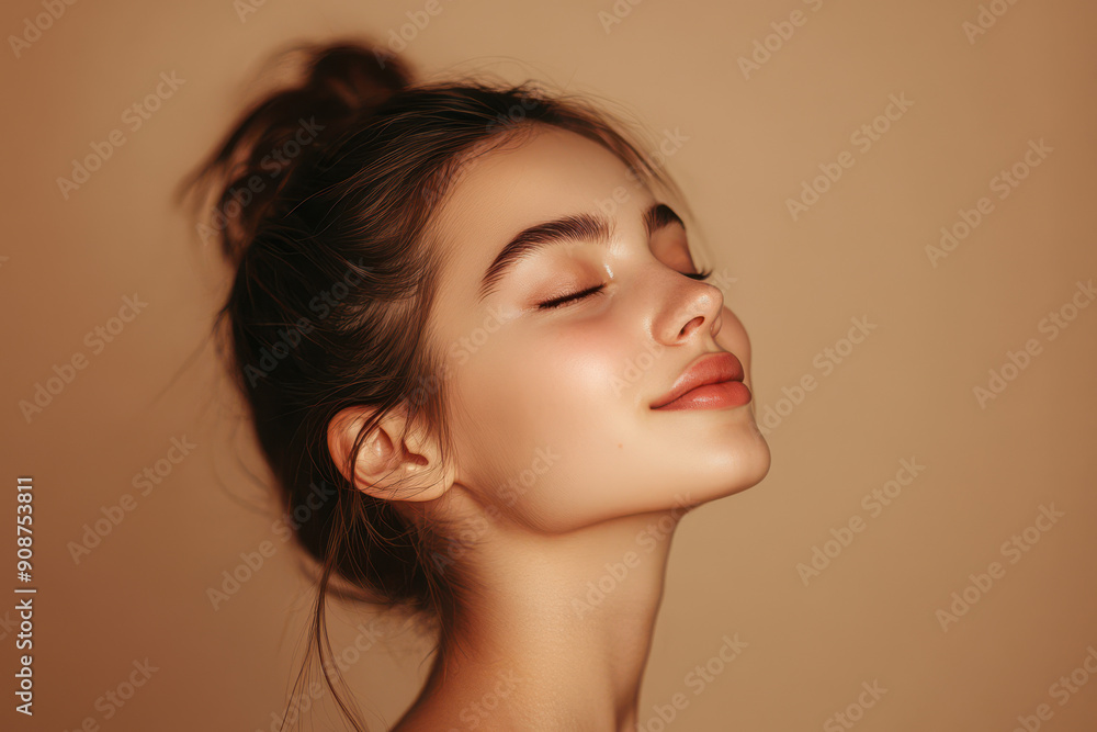 A close up of a girl's face with her eyes closed A close up of a girl's face with her eyes closed