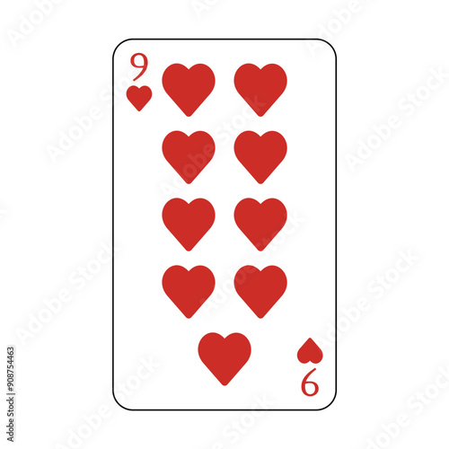 The playing card is red hearts number nine.