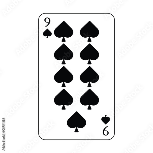 The playing card is black spades number nine.