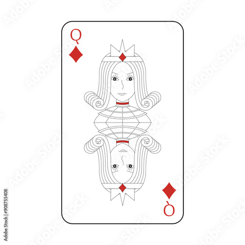 The playing card is the red queen of diamonds.