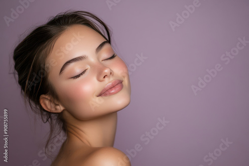 A close up of a girl's face with her eyes closed