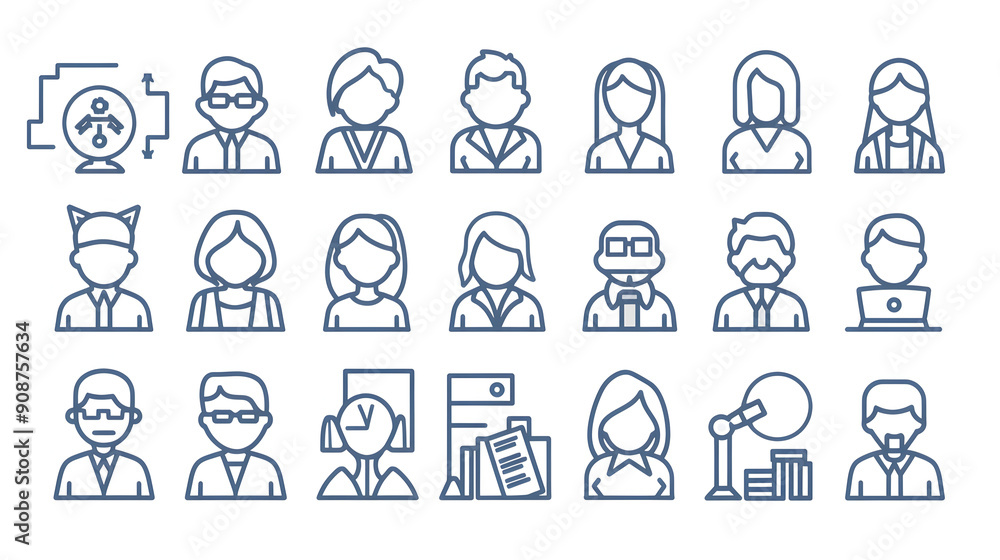 Set of Business People Related Line Icons. Outline Symbol Collection, Editable Stroke Business Cooperation Related Hand Drawn Icons, Doodle Elements Vector Illustration, Generative Ai Set of Business People Related Line Icons. Outline Symbol Collection, Editable Stroke Business Cooperation Related Hand Drawn Icons, Doodle Elements Vector Illustration, Generative Ai