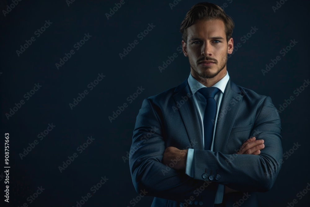 Businessman in a power pose, symbolizing his success and influence in the business world. Businessman in a power pose, symbolizing his success and influence in the business world.