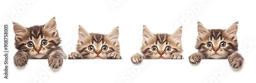 Adorable Fluffy Kittens with Curious Expressions on White Background