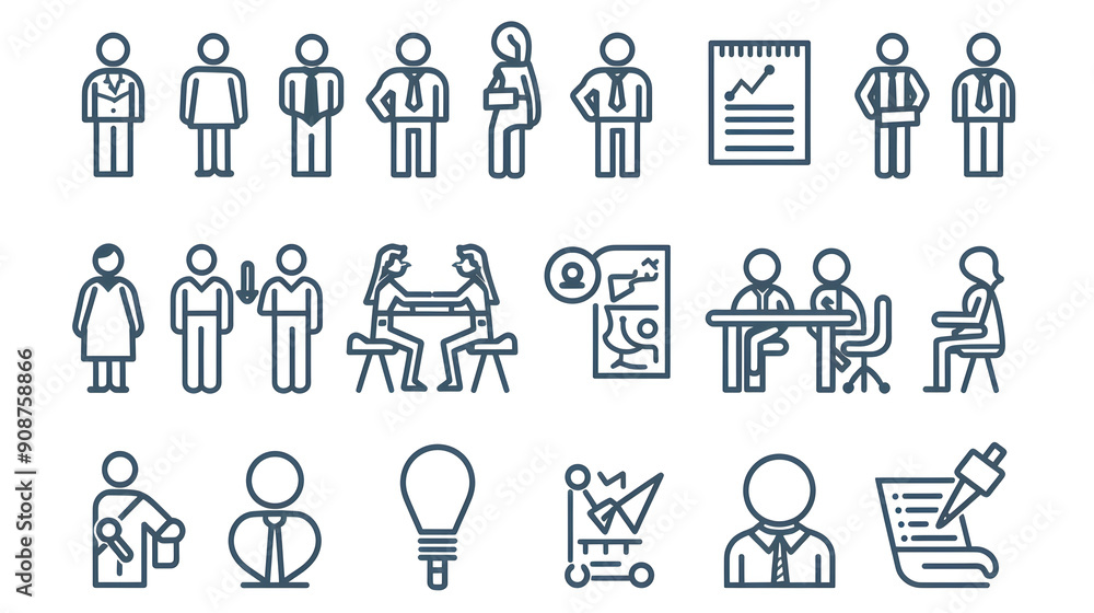 Set of Business People Related Line Icons. Outline Symbol Collection, Editable Stroke Business Cooperation Related Hand Drawn Icons, Doodle Elements Vector Illustration, Generative Ai Set of Business People Related Line Icons. Outline Symbol Collection, Editable Stroke Business Cooperation Related Hand Drawn Icons, Doodle Elements Vector Illustration, Generative Ai