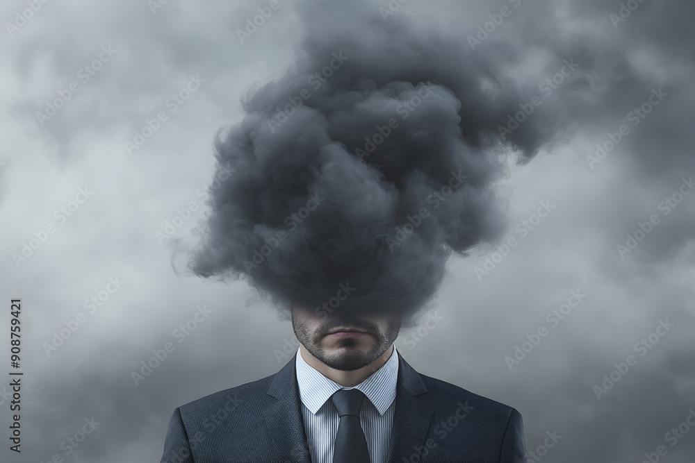 A businessman with smoke billowing from his head, representing the concept of overthinking. A businessman with smoke billowing from his head, representing the concept of overthinking.