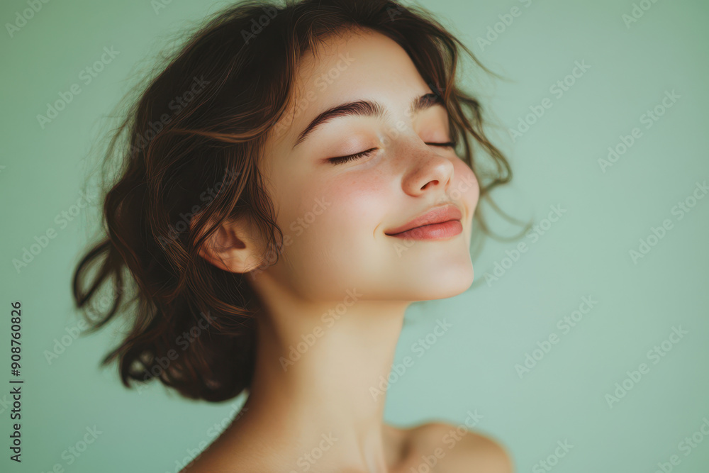 A close up of a girl's face with her eyes closed A close up of a girl's face with her eyes closed
