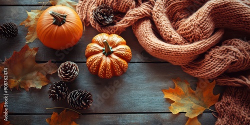 Autumn Warmth: Pumpkin and Knit Scarf photo