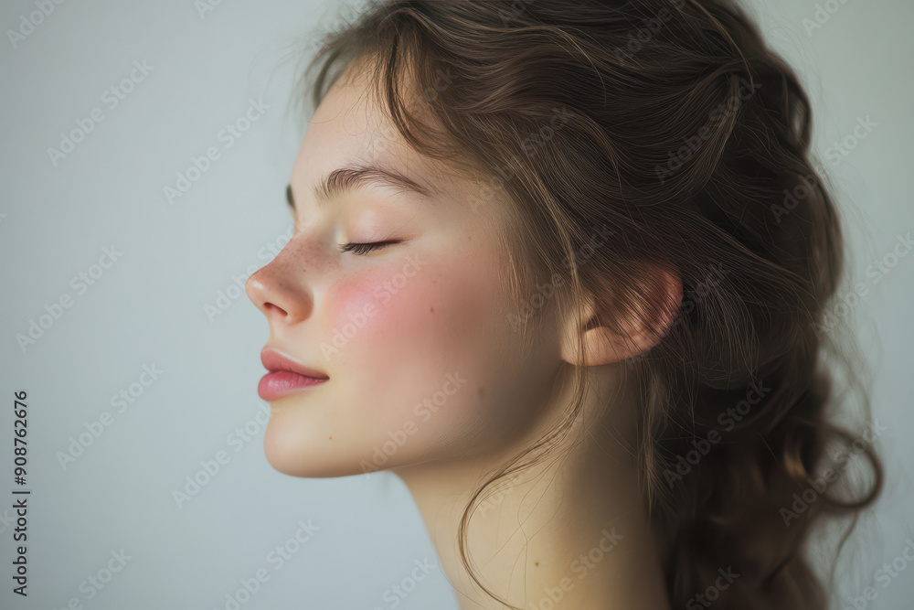A close up of a girl's face with her eyes closed A close up of a girl's face with her eyes closed