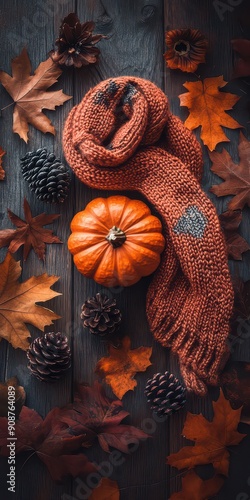 Autumn Warmth: Pumpkin and Knit Scarf photo