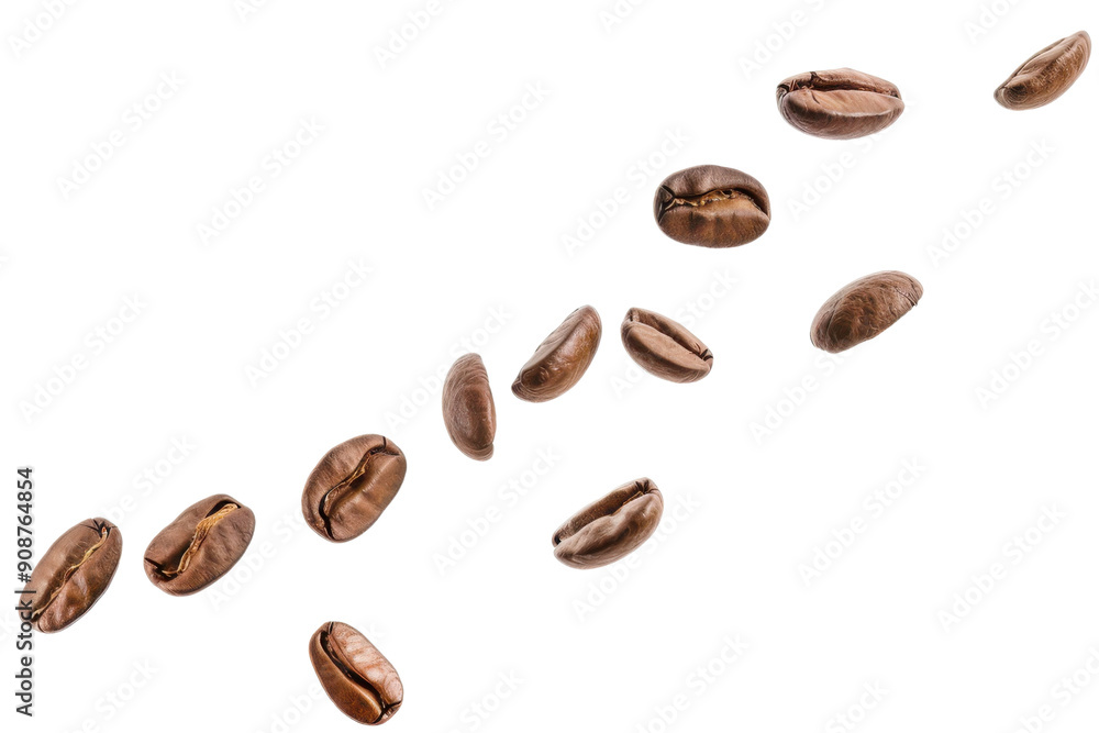 Floating Roasted Coffee Beans in Mid-Air, Isolated in Dynamic Food Photography Floating Roasted Coffee Beans in Mid-Air, Isolated in Dynamic Food Photography