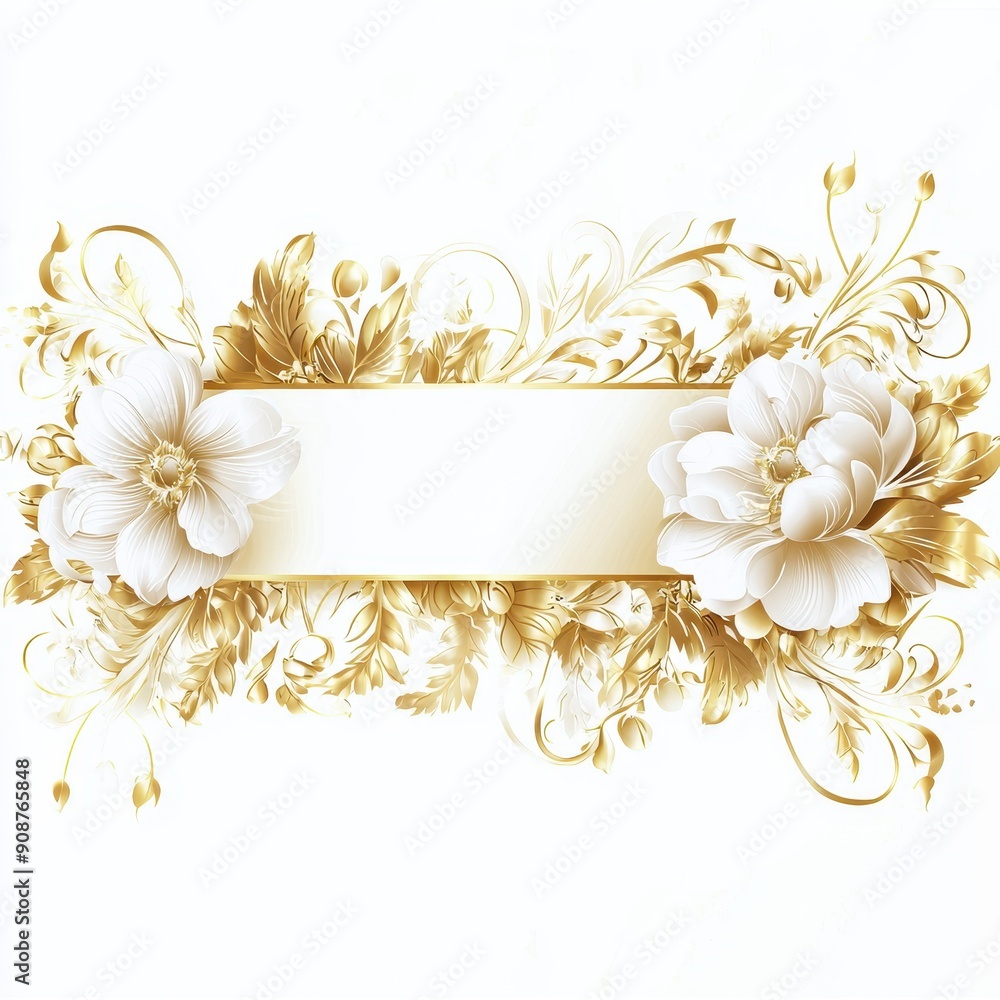 Elegant Gold and White Wedding Banner Featuring Floral Design Elegant Gold and White Wedding Banner Featuring Floral Design