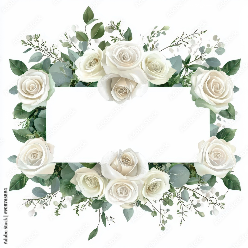 Elegant Wedding Banner Adorned With White Roses and Greenery Elegant Wedding Banner Adorned With White Roses and Greenery