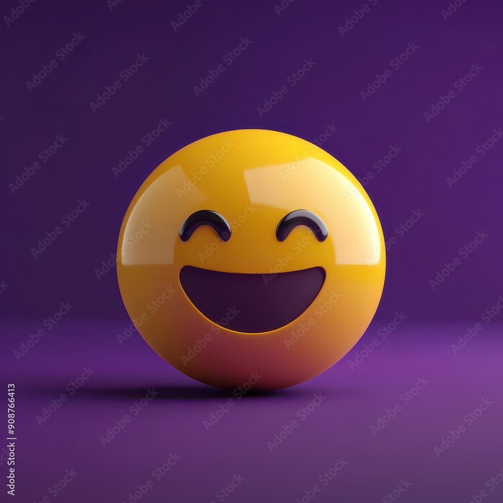 Shiny Emoji on Purple Background, smile Shiny Emoji on Purple Background, smile
