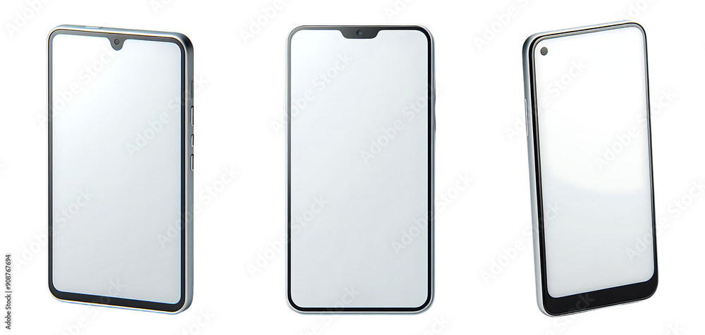 blank white screen smartphones set isolated on white or transparent background blank white screen smartphones set isolated on white or transparent background