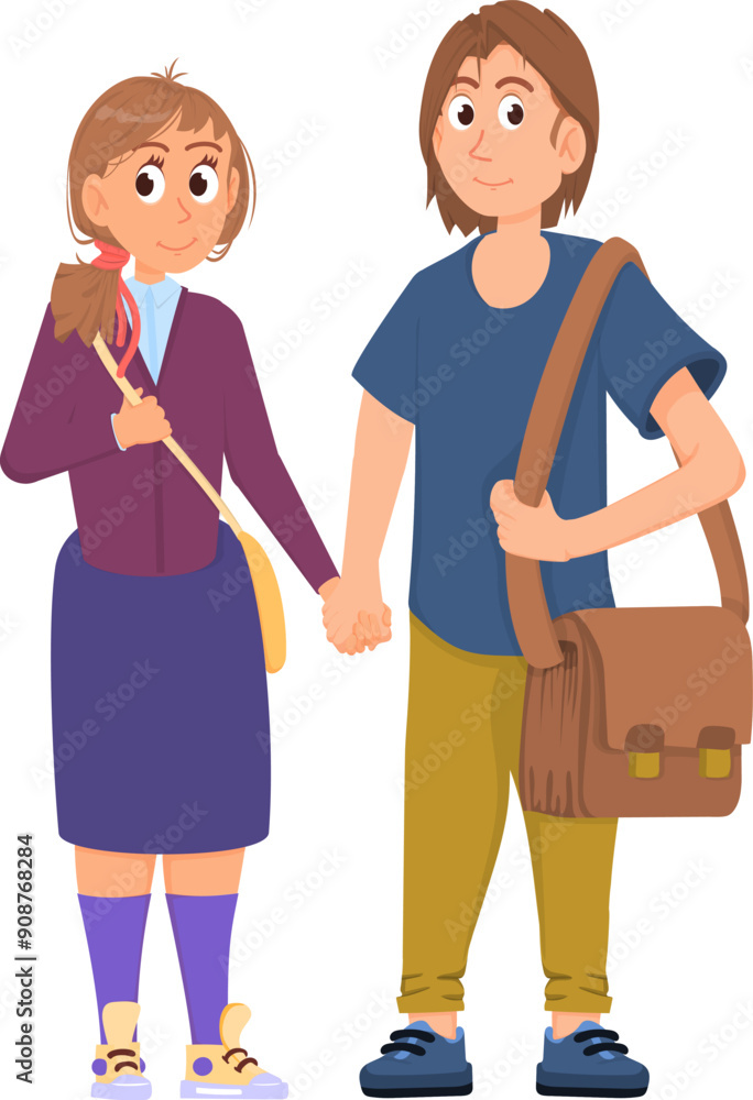 Young loving couple. Students together. Happy characters Young loving couple. Students together. Happy characters