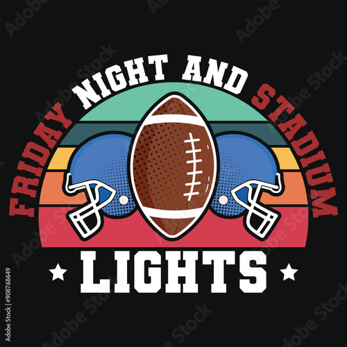 Friday night and stadium lights American football or rugby vintage graphics tshirt design