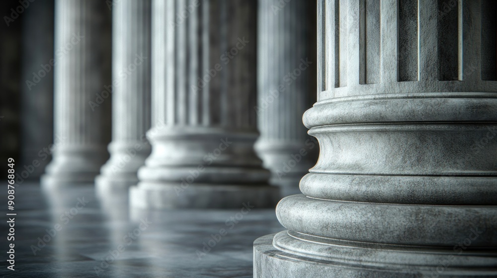 The pillars are made of grey marble. The pillars are made of grey marble.