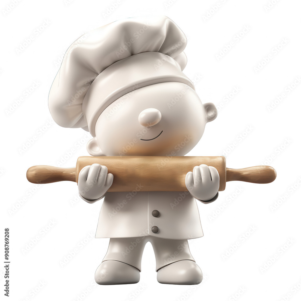 A cheerful cartoon chef character holding a rolling pin, perfect for culinary themes, cooking, and baking projects , PNG , transparent background