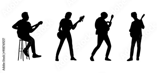 guitar player silhouette set, isolated background