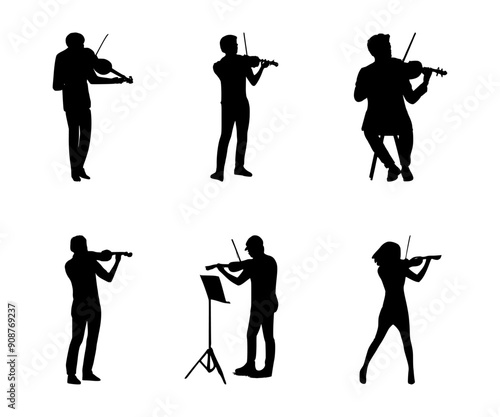 violinist silhouette set, isolated background