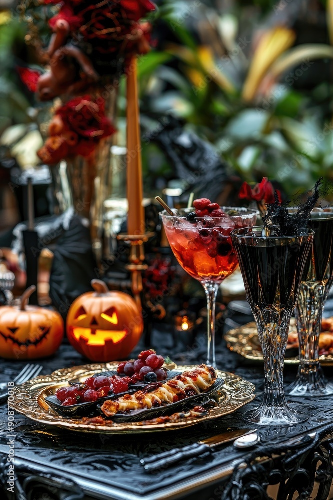 Halloween cocktail on the table. Selective focus Halloween cocktail on the table. Selective focus