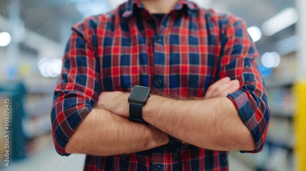 Fototapeta premium Wearable payment devices designed for seamless on the go financial transactions against a blurred dynamic background These futuristic