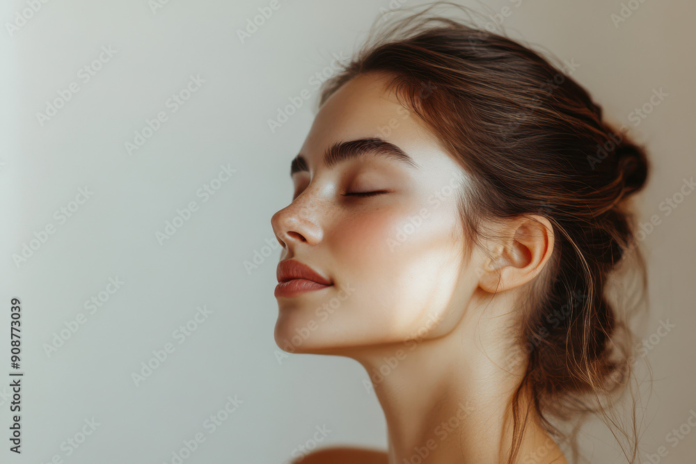 A close up of a girl's face with her eyes closed A close up of a girl's face with her eyes closed