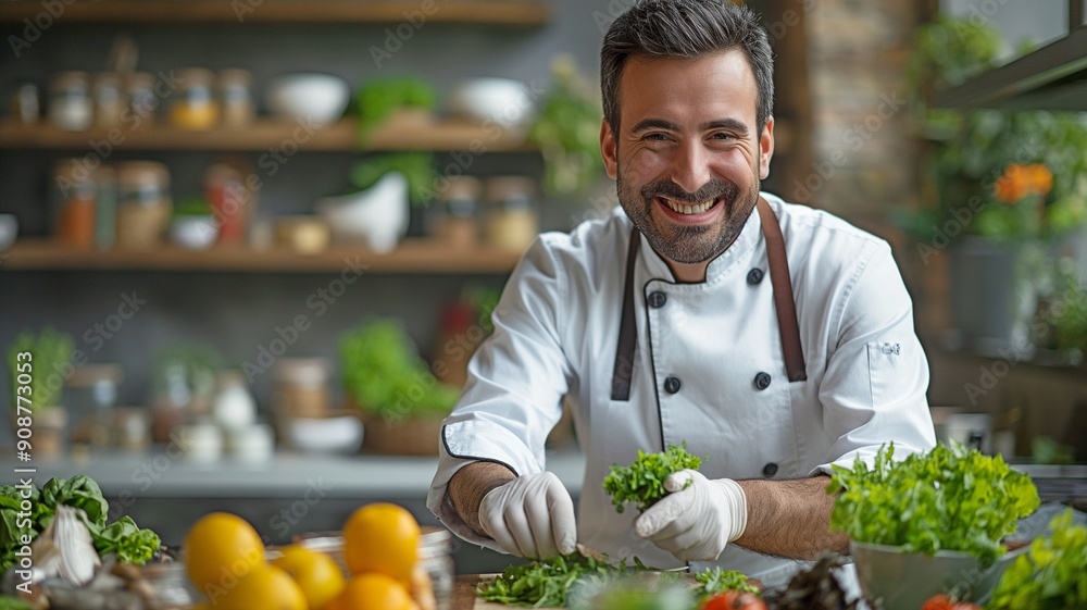 Fresh ingredients are carefully prepared in a lively kitchen by a passionate chef. Fresh ingredients are carefully prepared in a lively kitchen by a passionate chef.