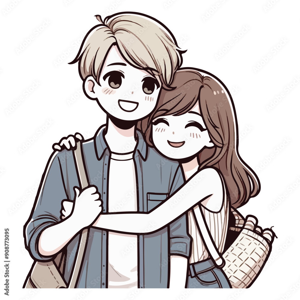 Young loving smiling couple boy and girl standing hugging and embracing each other feeling in love Young loving smiling couple boy and girl standing hugging and embracing each other feeling in love