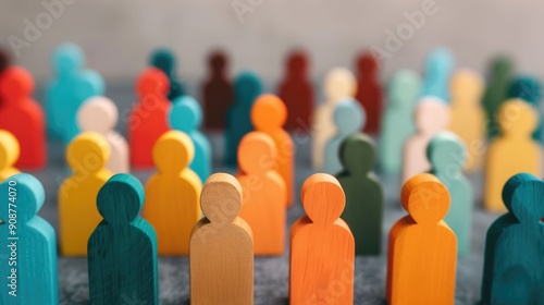 Diverse and colorful crowd of stylized human figures representing customer segmentation demographic data and market analysis  The figures are in various vibrant colors