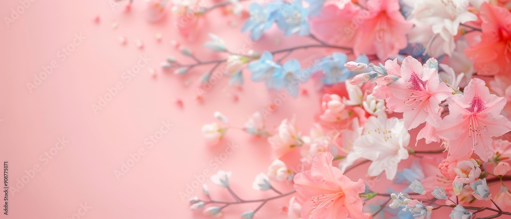 A vibrant arrangement of delicate flowers against a soft pink background, evoking feelings of spring and tranquility. A vibrant arrangement of delicate flowers against a soft pink background, evoking feelings of spring and tranquility.