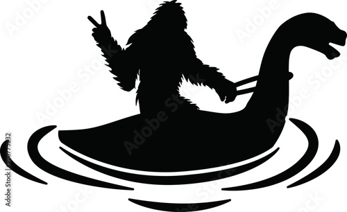 Bigfoot Riding Loch Ness Monster Cricut and Silhouette SVG file