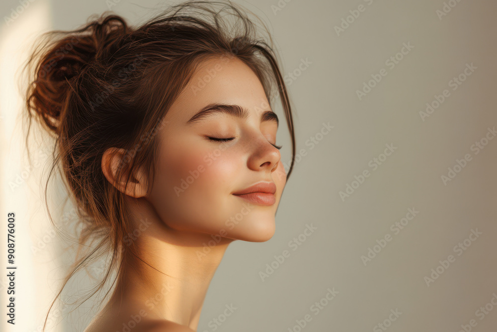 A close up of a girl's face with her eyes closed A close up of a girl's face with her eyes closed