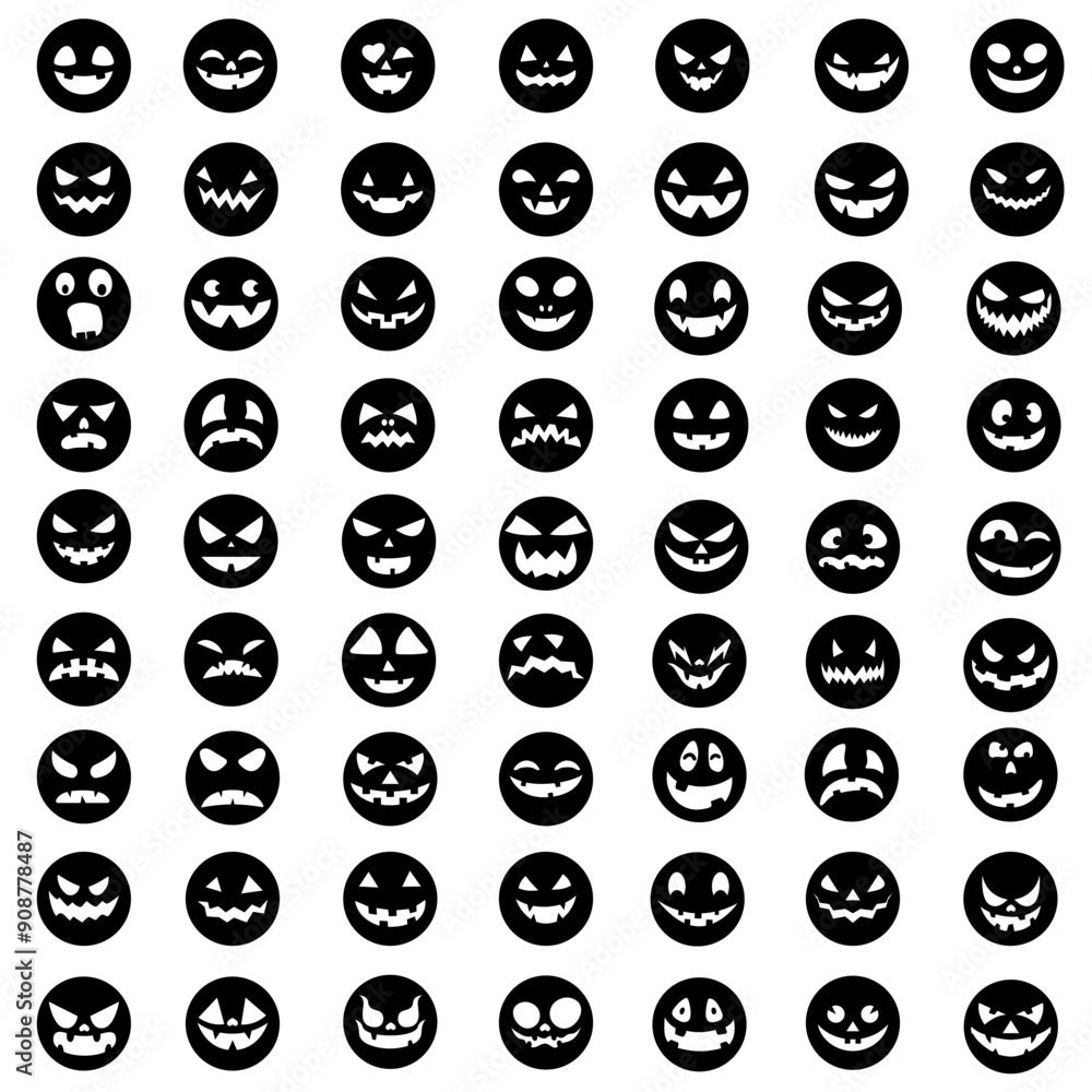 Halloween face icon vector set. Scary face illustration sign collection. Funny Face symbol. Pumpkin face logo. Halloween face icon vector set. Scary face illustration sign collection. Funny Face symbol. Pumpkin face logo.