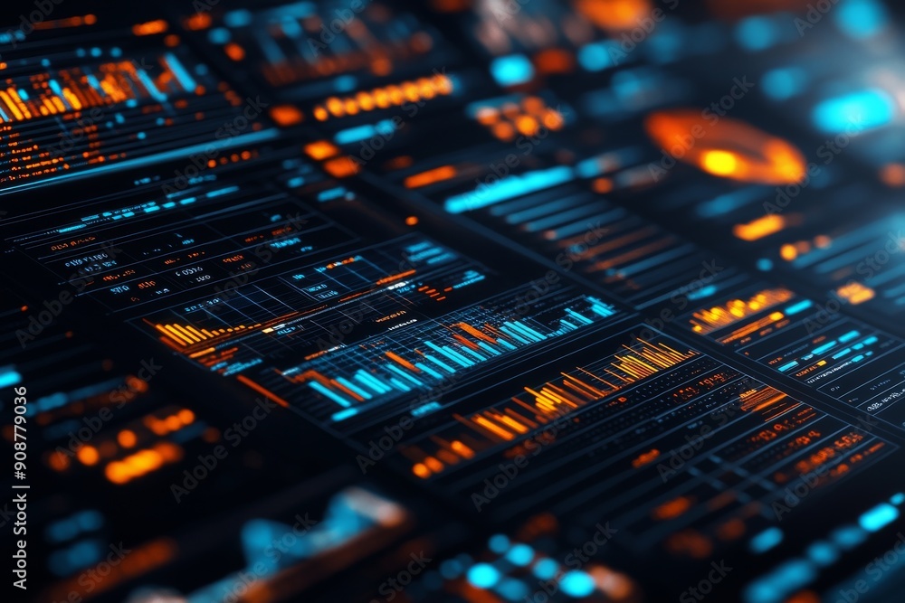 Digital Data Interface with Blue and Orange Graphs Digital Data Interface with Blue and Orange Graphs