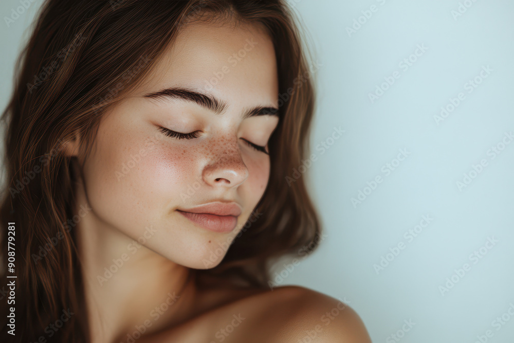 A close up of a girl's face with her eyes closed A close up of a girl's face with her eyes closed