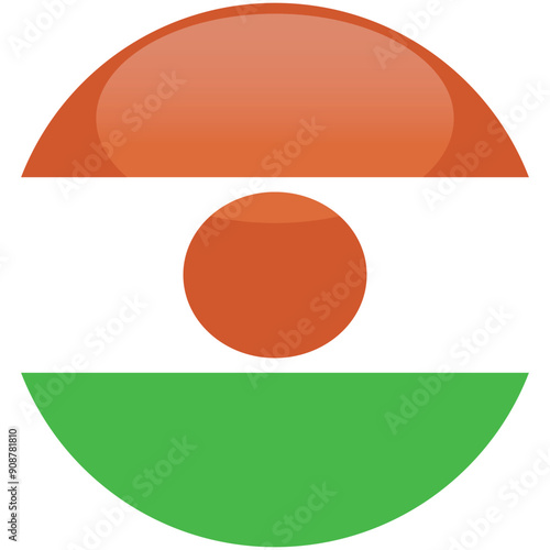 Niger flag vector icon. Glossy round icon with flag of the Niger on white background