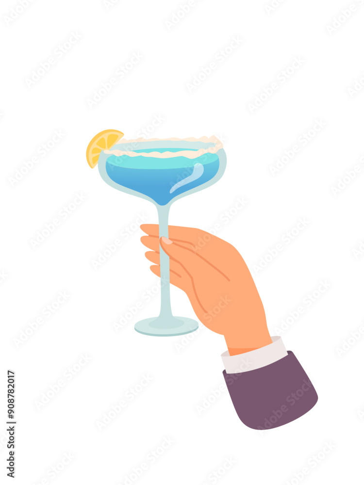 Man hand with glass of alcohol cocktail or drink vector illustration ...
