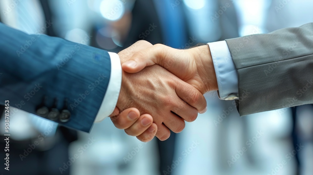 A high-resolution photo of a business handshake in a modern office A high-resolution photo of a business handshake in a modern office