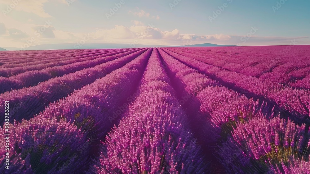 Obraz premium A scenic drone shot of a lavender field in full bloom