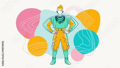 Vibrant Illustration of Bearded Man in Fashionable Outfit with Abstract Background